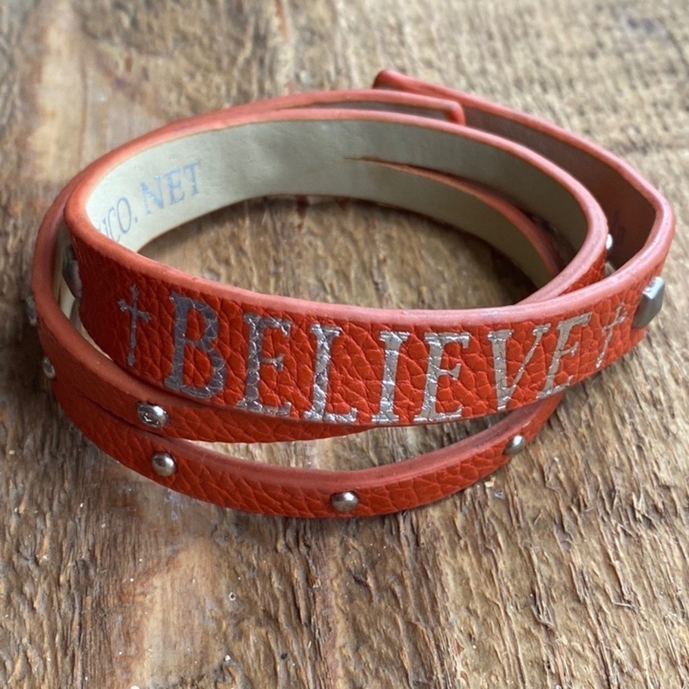 FAITH Believe leather and‎ silver wrap bracelet